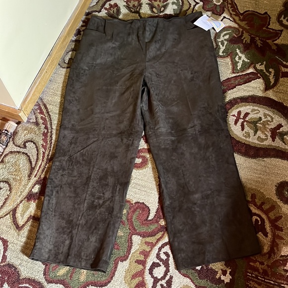 LIZ CLAIBORNE Women Size 22W Brown Suede Look Pant Side-Zip Stretch Luxe $85 NEW - Picture 2 of 16